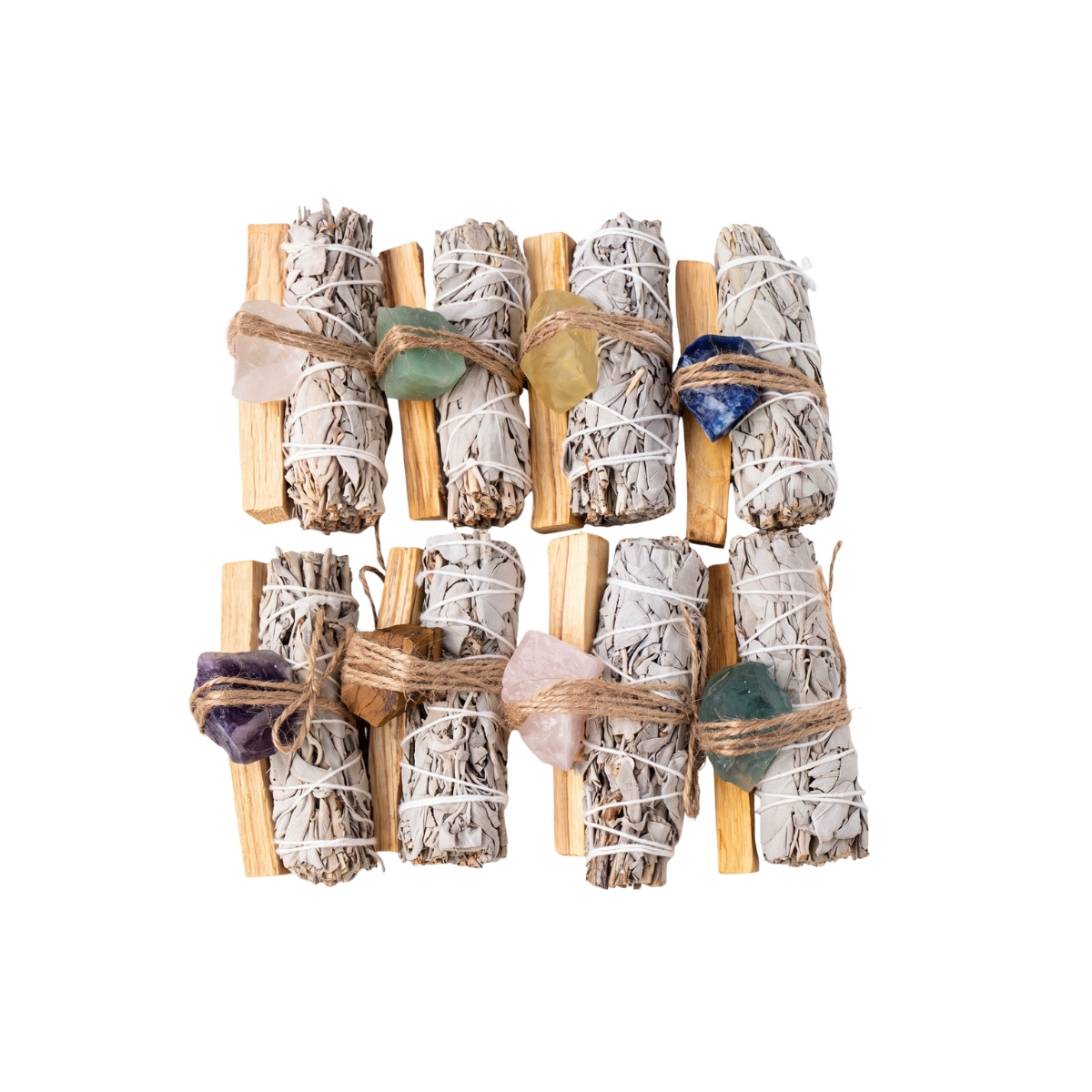 White Sage Palo Santo with Crystal Raw Smudge Bundle (2)