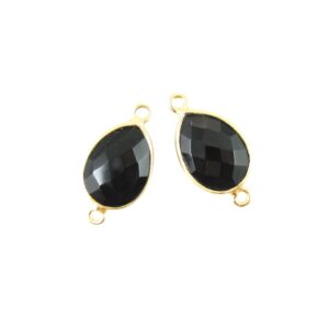Black Obsidian Bezel Connectors Gold Plated