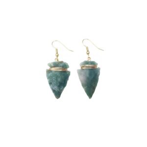 Green Aventurine Arrowhead Wire Wrapped Earrings